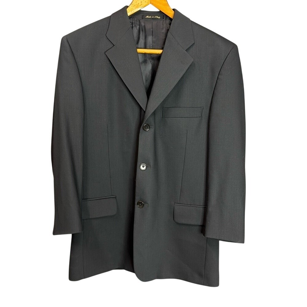 Roberto Villini Italy Mens Wool Blend 3 Button Blazer Sport Coat Black 38 Short